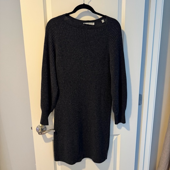 Vince Ribbed Wool Cashmere Shift Dress Heather Carbon Relaxed Fit | M - Picture 4 of 9